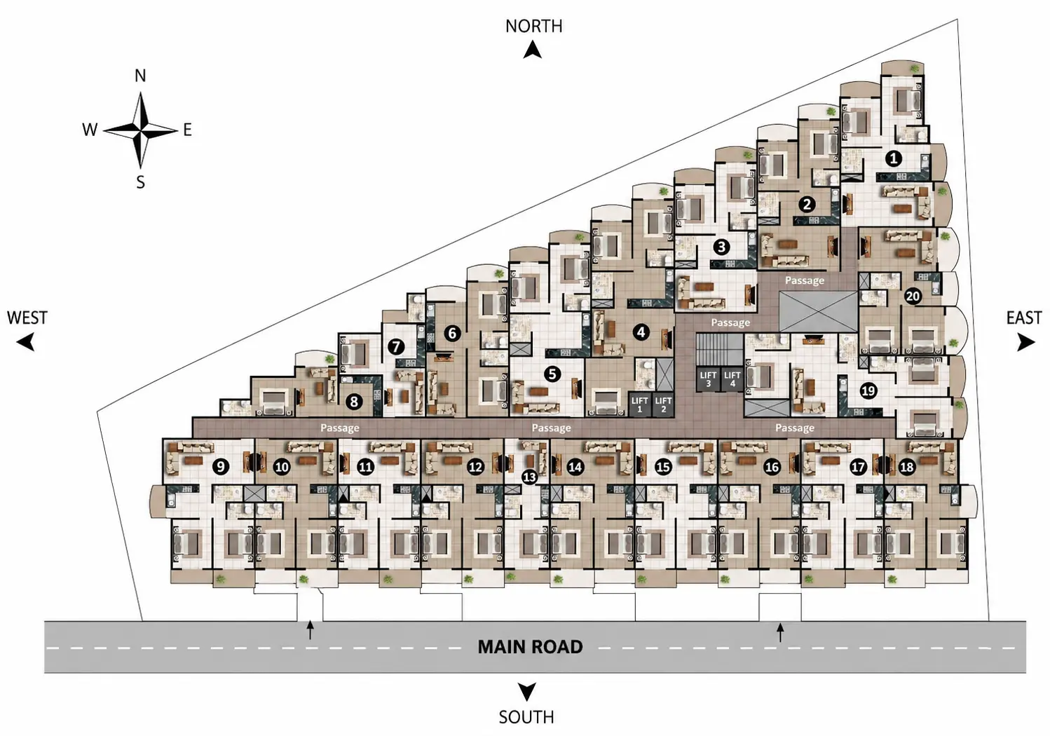 Silver Valley typical floor plan — well-planned units serviced by 4 lifts